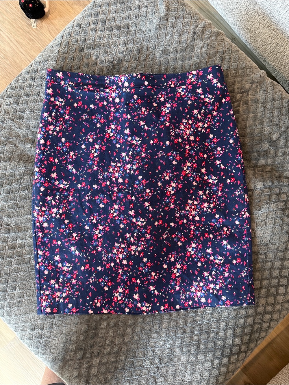 J. Crew Navy Pencil Skirt with Pink Floral Print